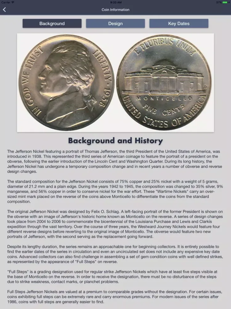 Screenshot di Jefferson Nickels Collector iPad 