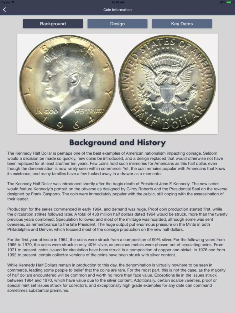 Tangkapan skrin Kennedy Half Dollars - Coin Collection Tracker iPad 
