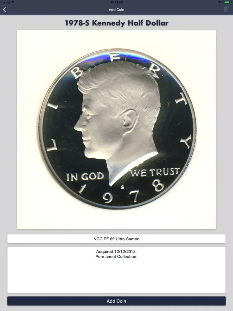 Tangkapan skrin Kennedy Half Dollars - Coin Collection Tracker iPad 