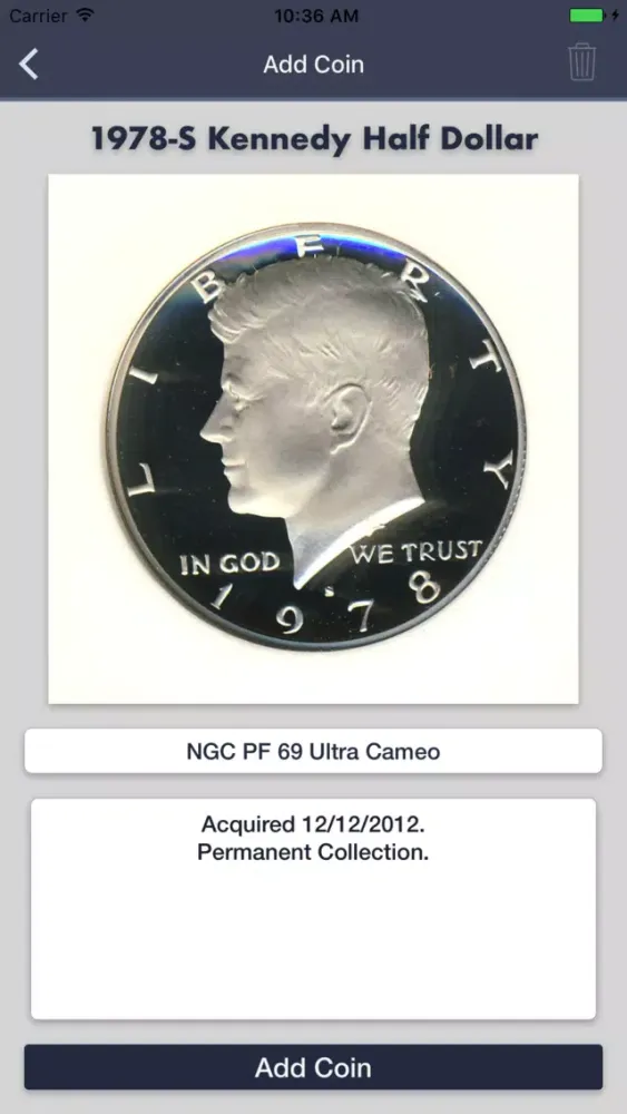 Tangkapan skrin Kennedy Half Dollars - Coin Collection Tracker