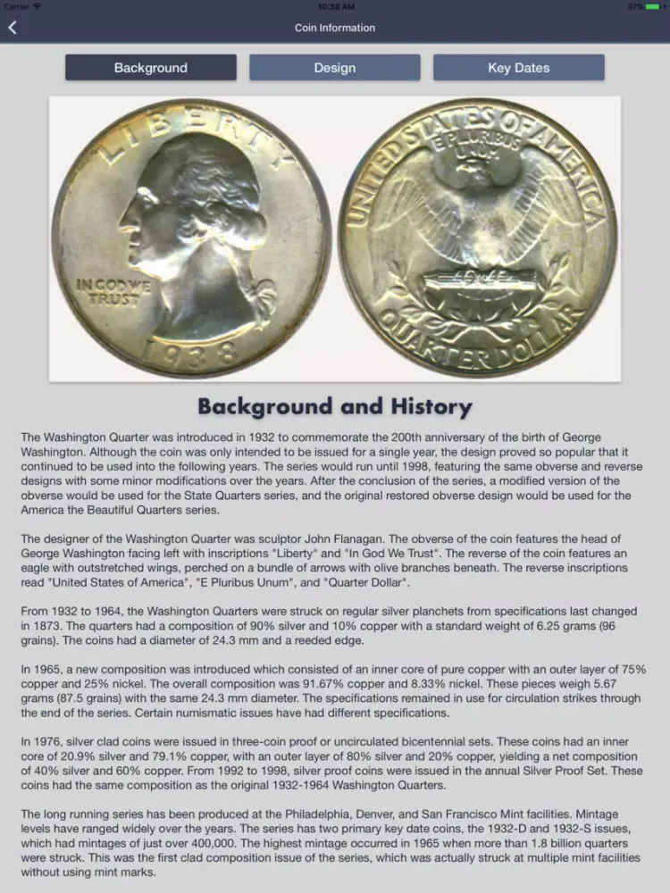 Tangkapan layar Washington Quarters- Coin Guide Collection Tracker iPad 