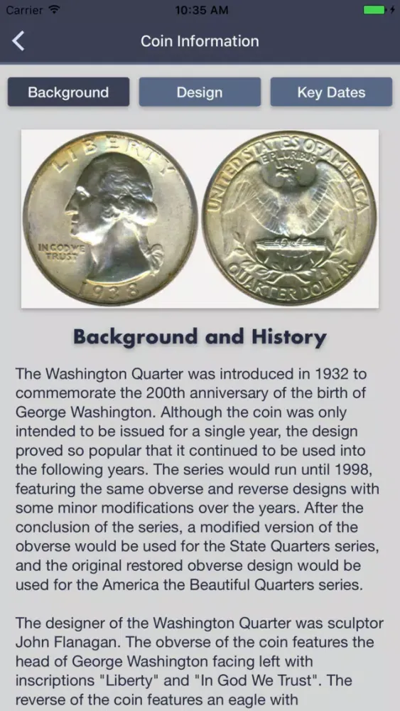 Tangkapan layar Washington Quarters- Coin Guide Collection Tracker