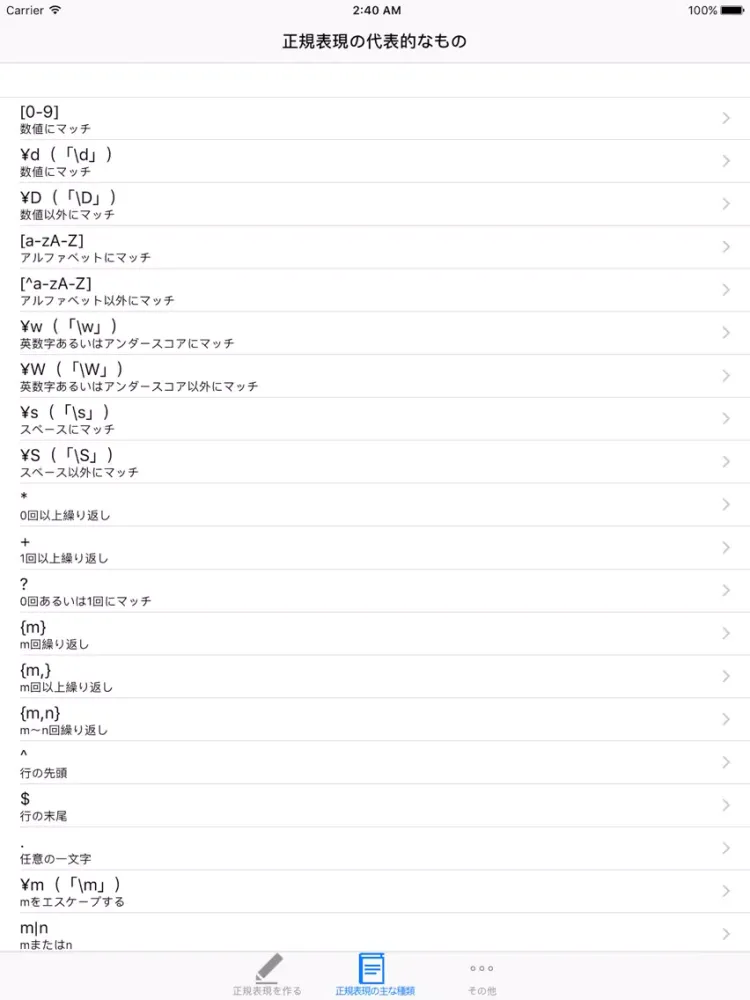 正規表現JAVA例文集とObj-Cテスター iPad 应用截图