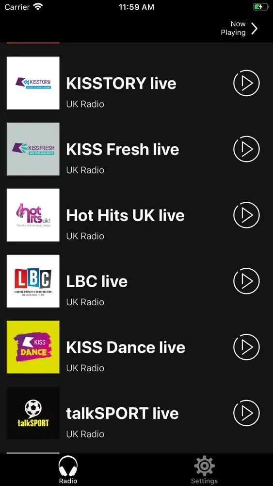 Tangkapan layar UK Radios | British FM Radio