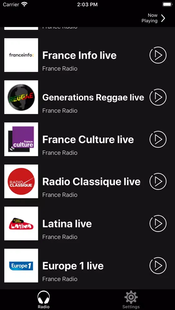 Ảnh chụp màn hình của France Radio Online | FM et AM