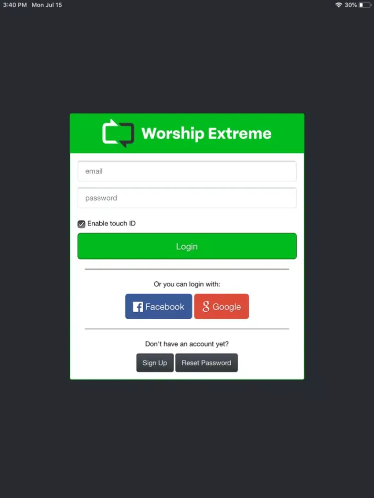 Tangkapan layar Worship Extreme Remote iPad 