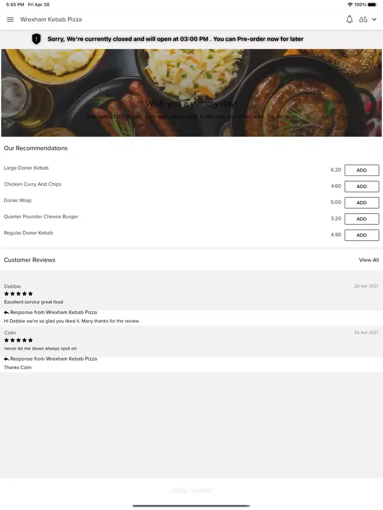 Capturas de pantalla de Wrexham Kebab Pizza King Stree iPad 