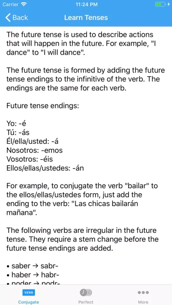 Zrzuty ekranu Conjugate Spanish Verbs
