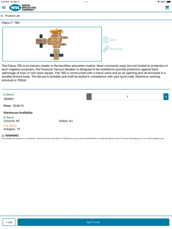 Screenshot di Water Specialties iPad 
