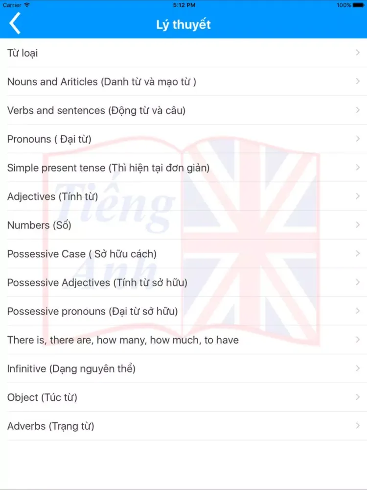 Tangkapan layar Thi Tiếng Anh THPT - Đại Học iPad 