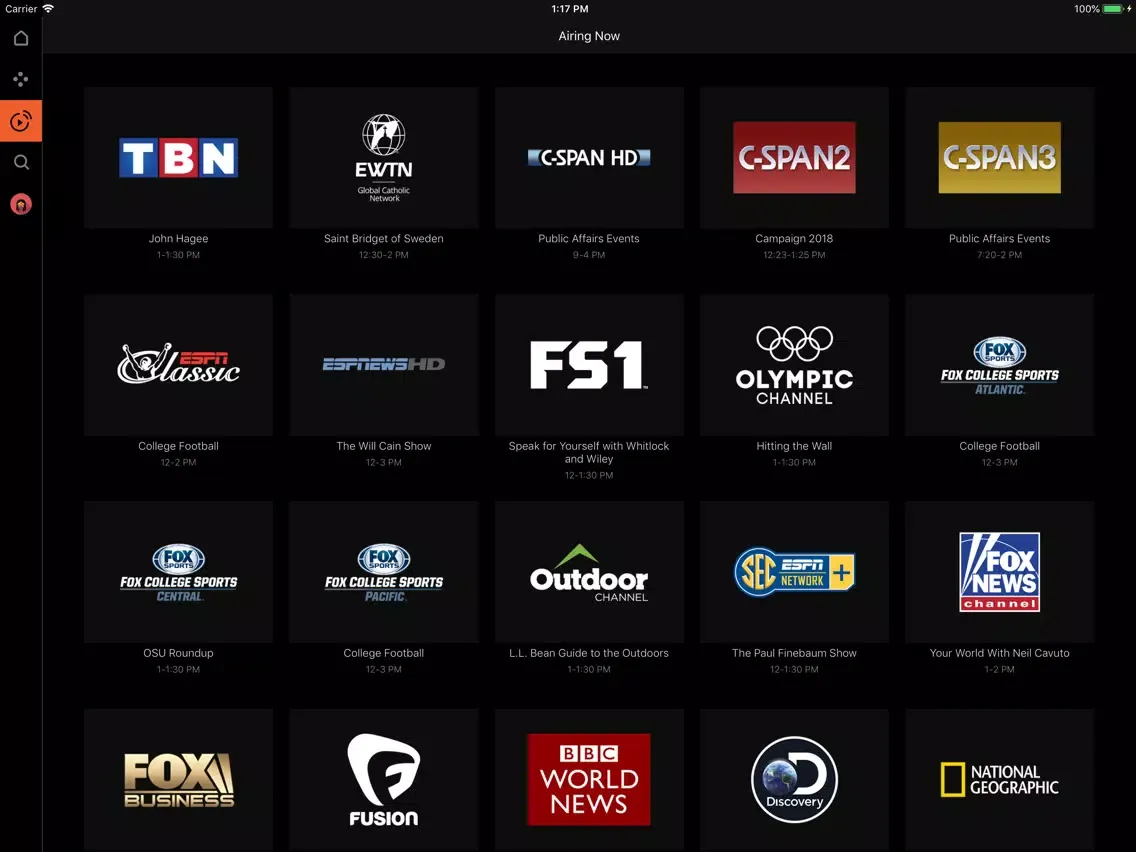 Tangkapan layar WST TV Now iPad 