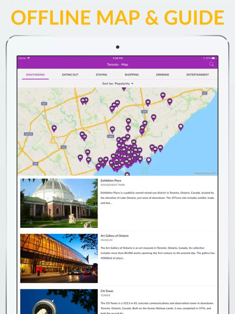 Toronto Offline Map & Guide iPad  Screenshots