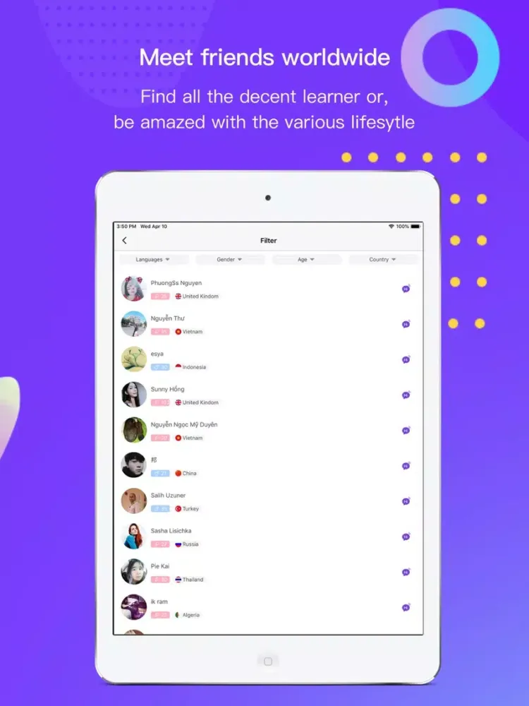 YoMe Language Exchange & Meet iPad  Screenshots
