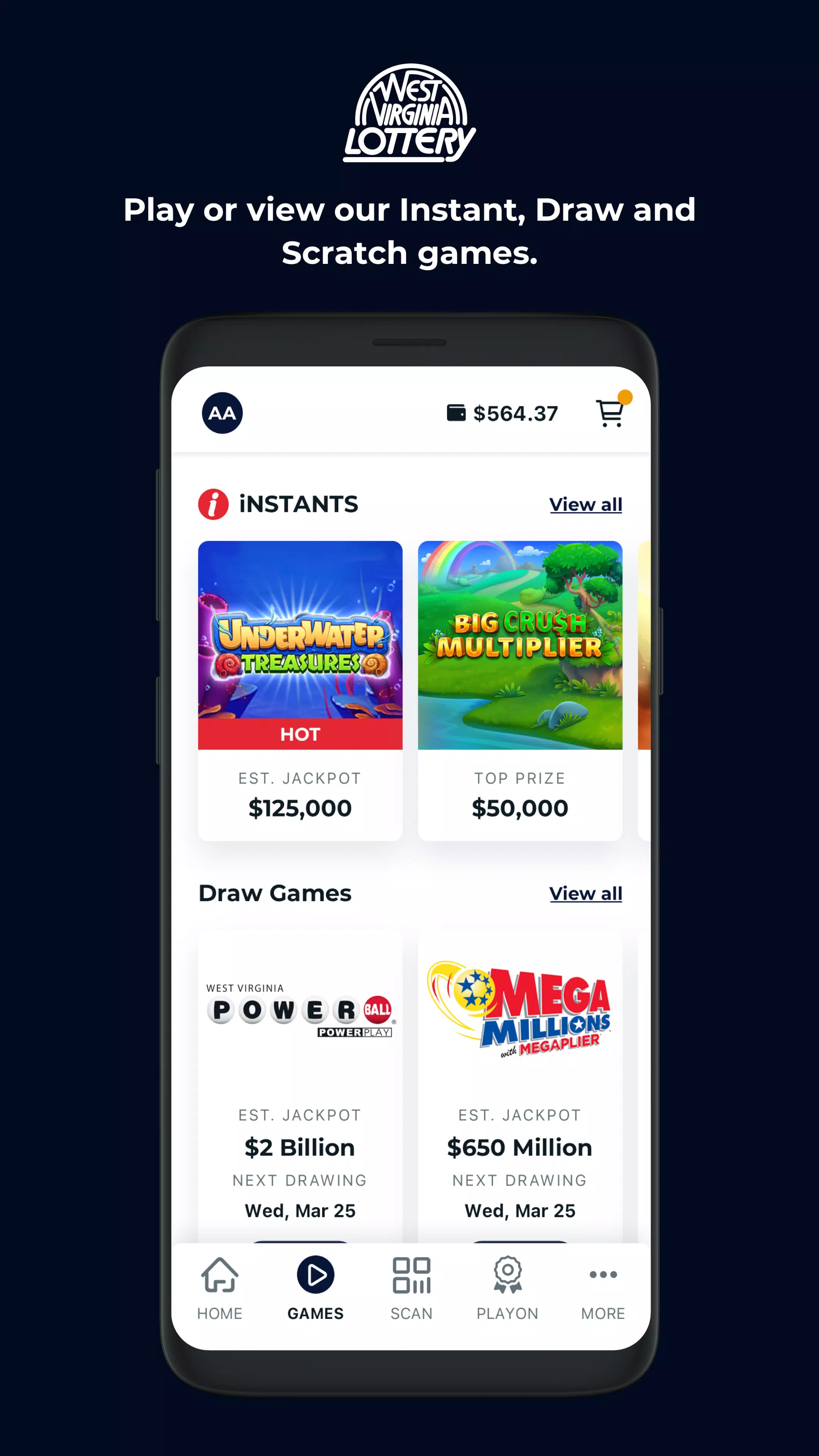 WV Lottery Screenshots