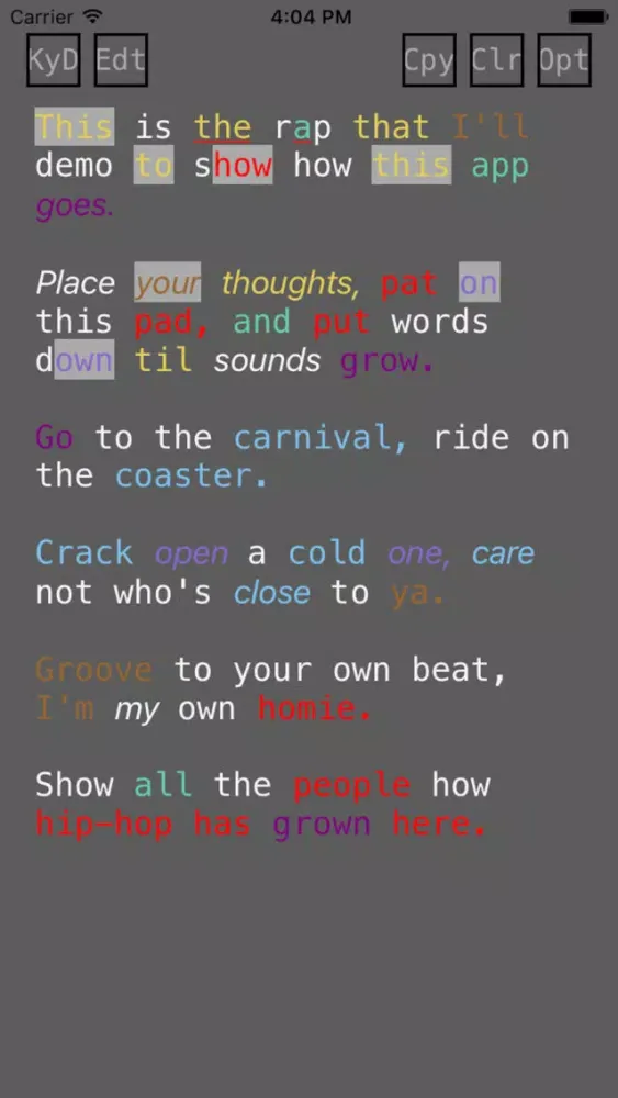Capturas de pantalla de LyriCode- a wordplay editor