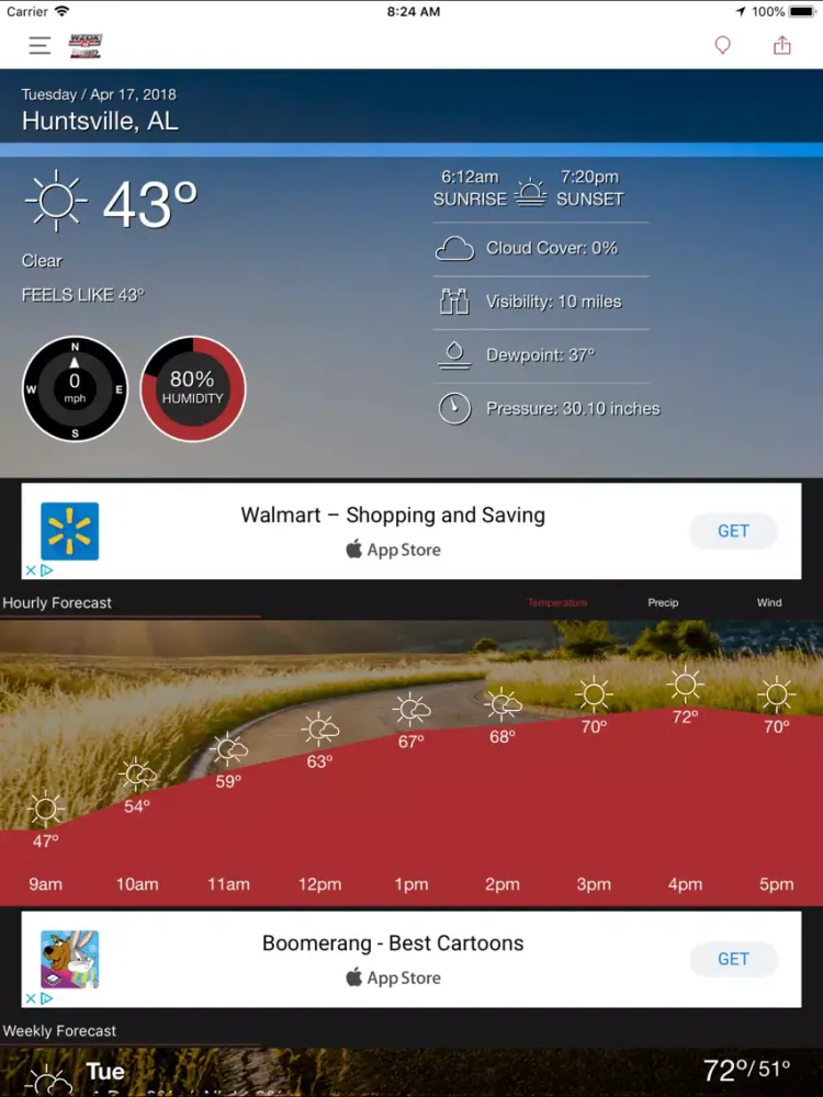 Tangkapan skrin WZDX Weather iPad 