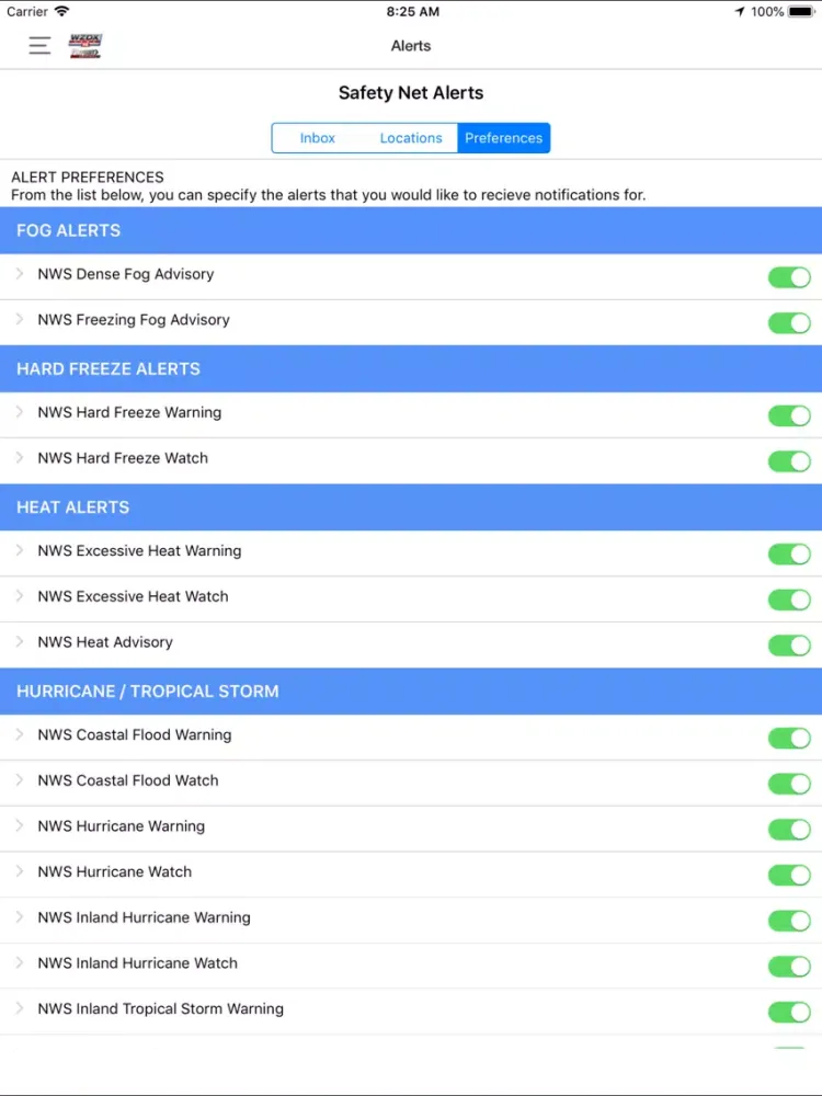 Tangkapan skrin WZDX Weather iPad 