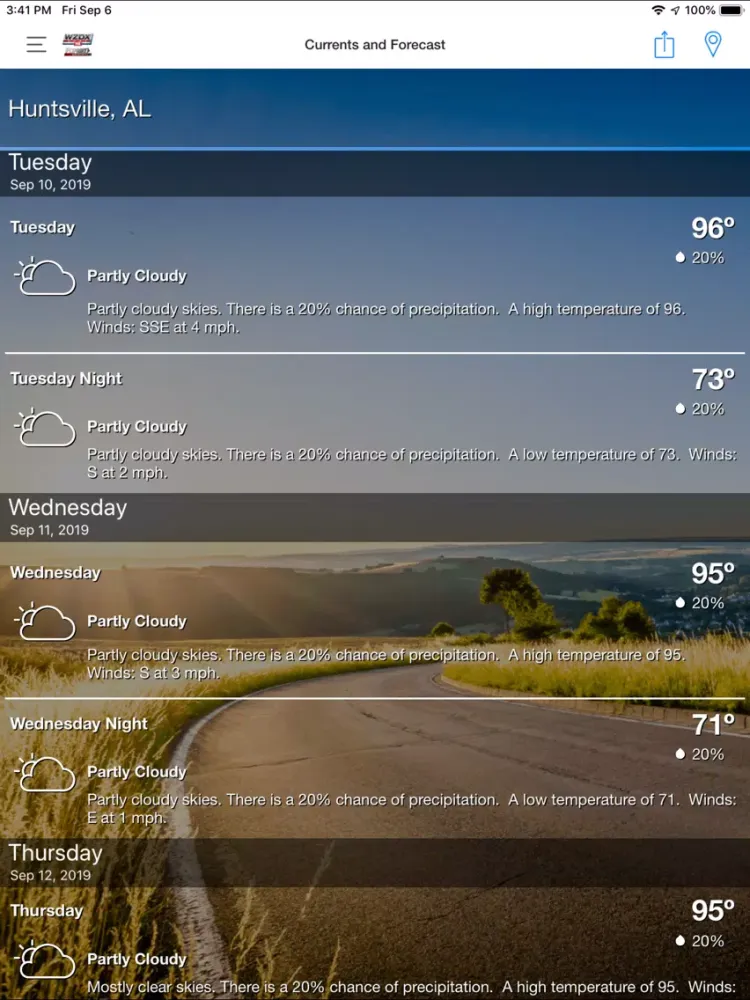 Tangkapan skrin WZDX Weather iPad 