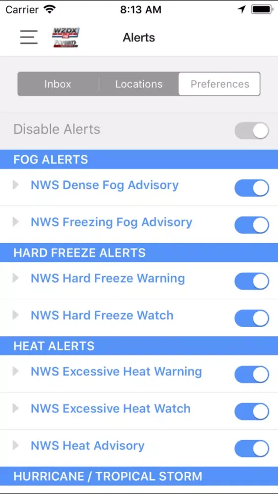 Tangkapan skrin WZDX Weather