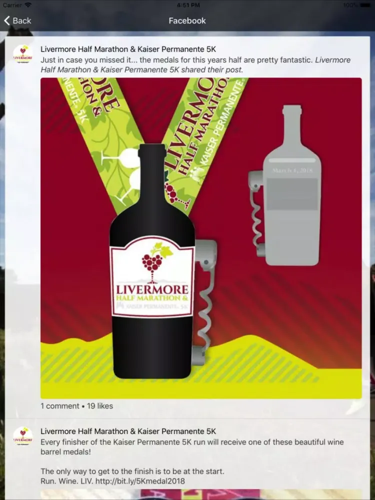 Tangkapan layar Livermore Half Marathon iPad 
