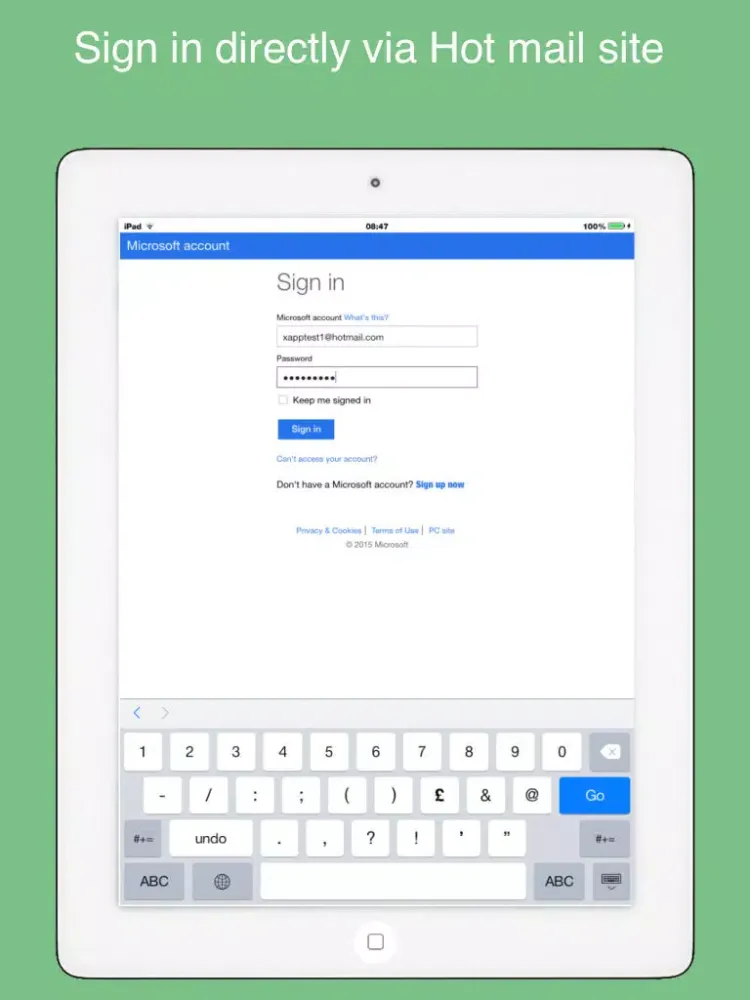 Safe web for Hotmail - protect your Microsoft live mail accounts iPad  Screenshots