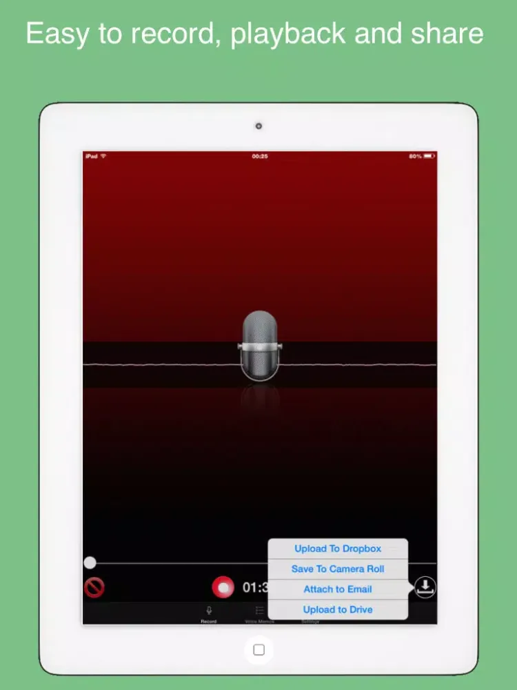 Mp3 Recorder (FREE) - mp3 voice memo, playback, share iPad 应用截图