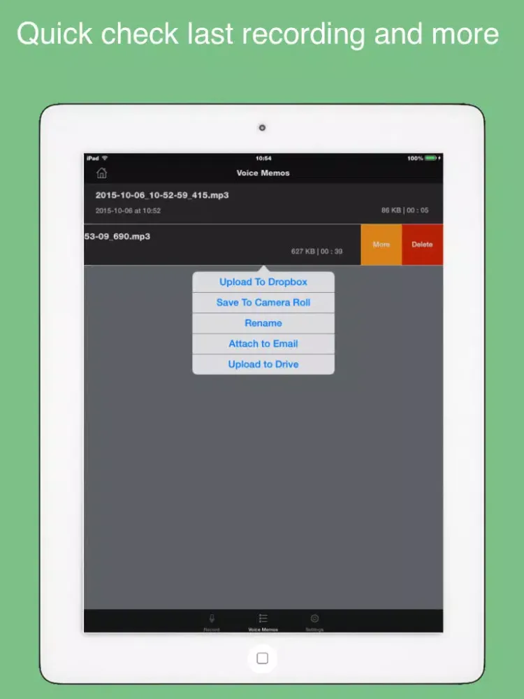 Mp3 Recorder (FREE) - mp3 voice memo, playback, share iPad 应用截图