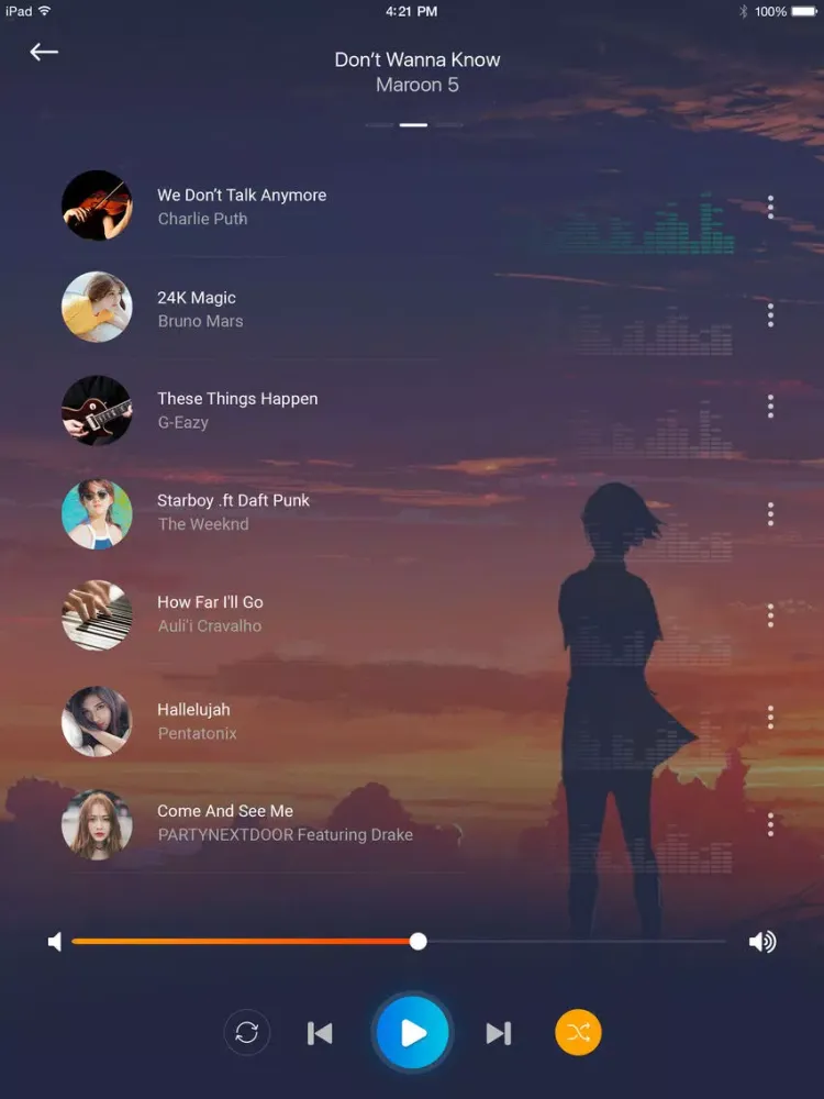 Tangkapan layar music player, video player iPad 