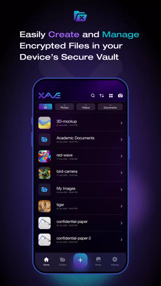 Xave: Encrypted Data Vault Screenshots
