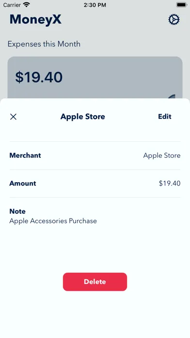 Tangkapan layar MoneyX ExpenseTracker