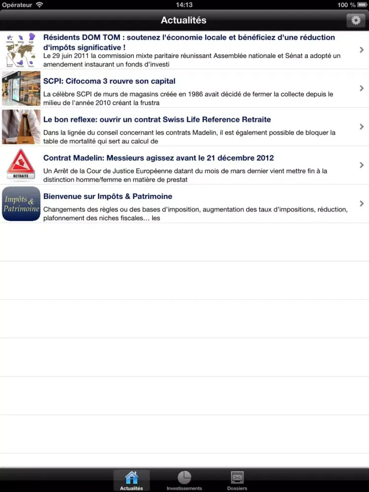 Tangkapan skrin Impôts et Patrimoine iPad 