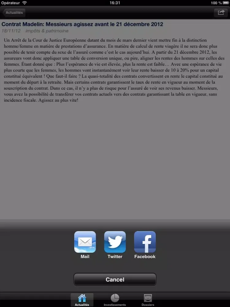 Tangkapan skrin Impôts et Patrimoine iPad 