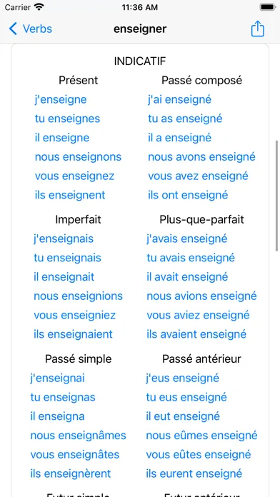 Captures d'écran de Conjugaison Française