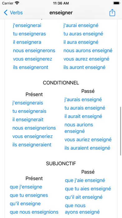 Captures d'écran de Conjugaison Française