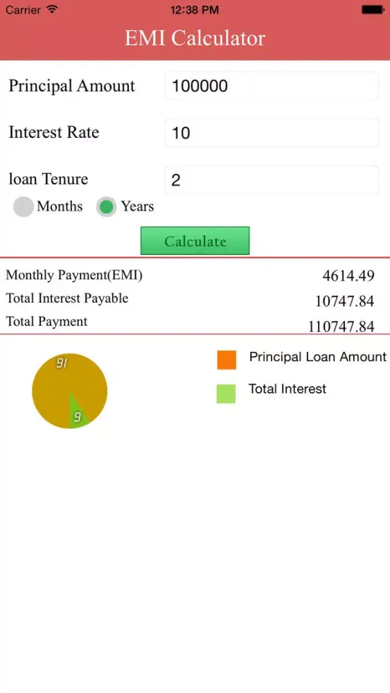 Tangkapan layar EMI Calculate