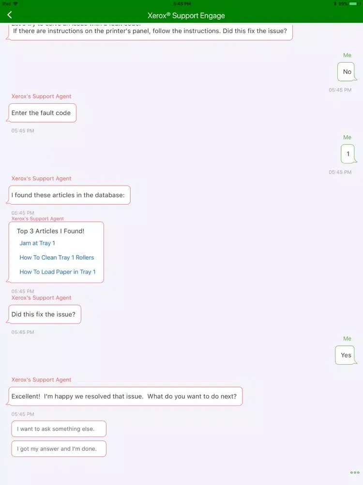 Xerox® Support Engage iPad  स्क्रीनशॉट