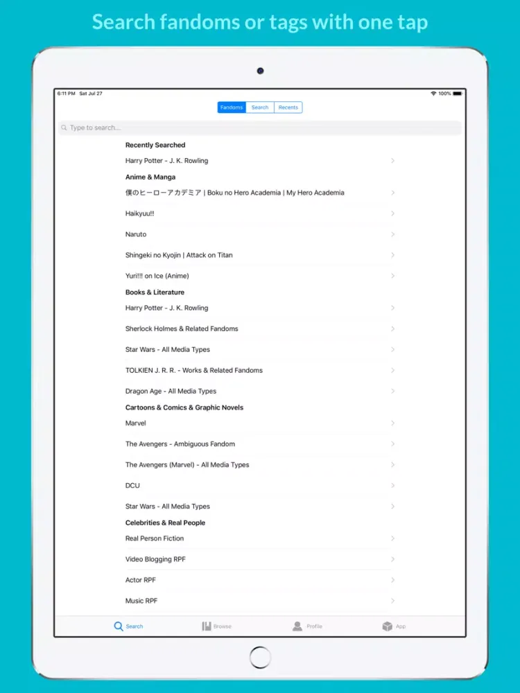 Fluff AO3 Fanfiction Reader iPad 应用截图