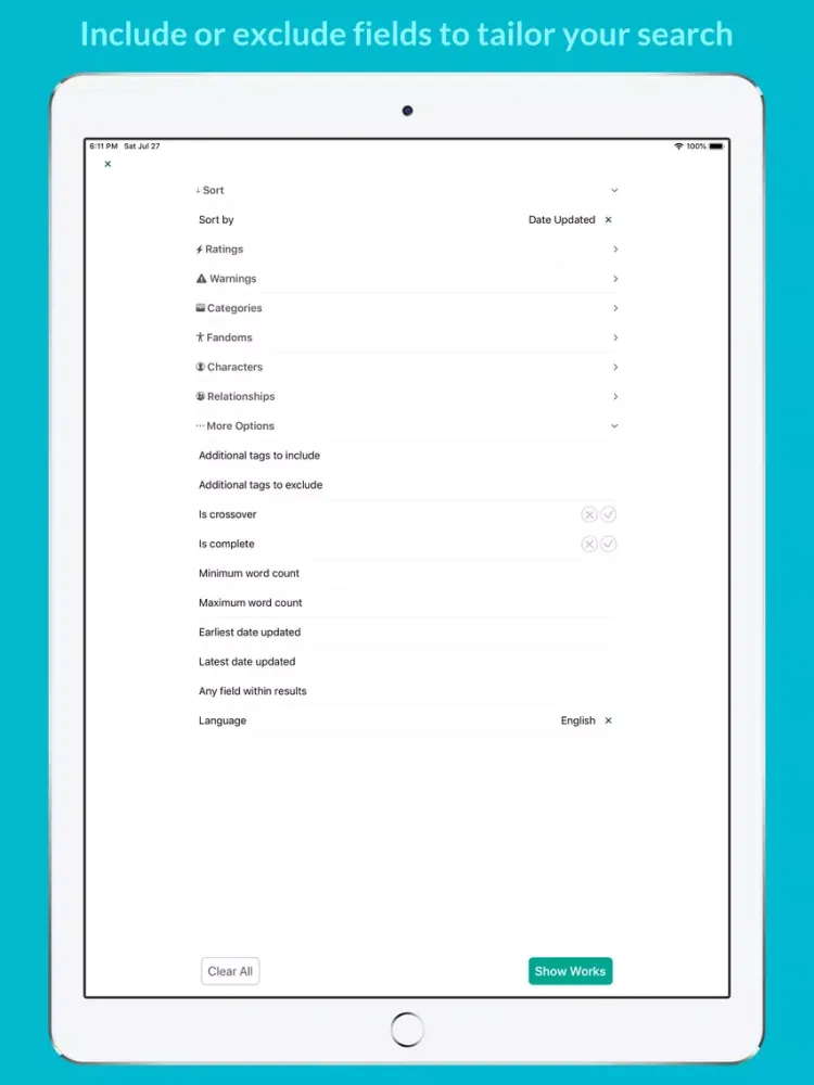 Fluff AO3 Fanfiction Reader iPad 应用截图