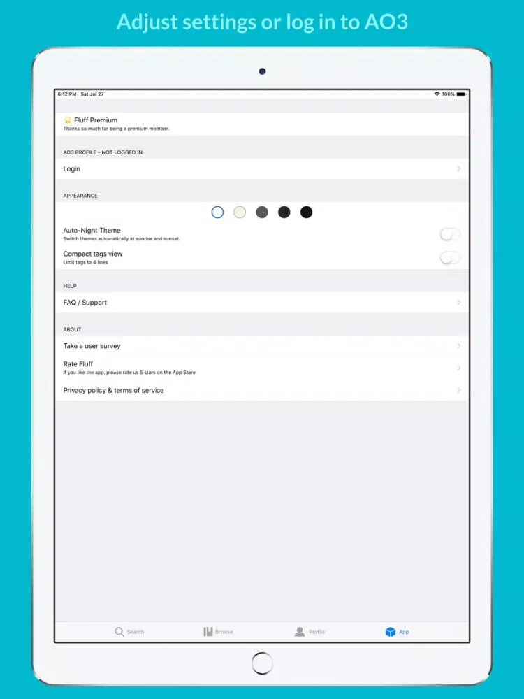 Fluff AO3 Fanfiction Reader iPad 应用截图