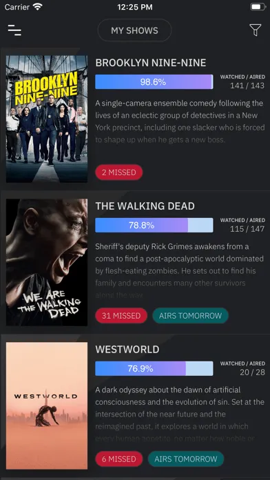 Capturas de tela do Series Watchlist