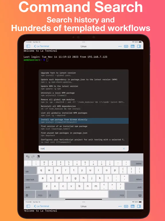 La Terminal - SSH Client iPad  スクリーンショット