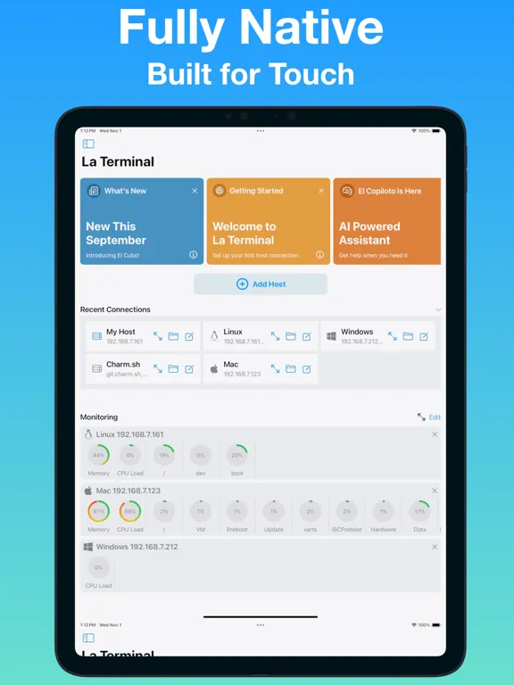 La Terminal - SSH Client iPad  スクリーンショット