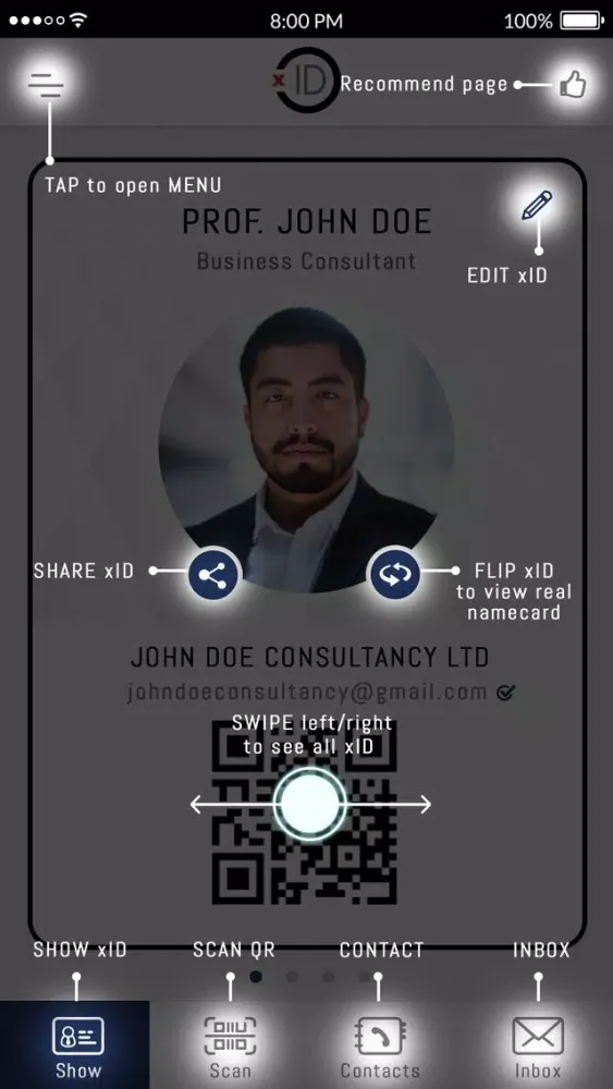 Capturas de tela do xID Digital Business Card