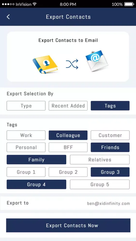 Capturas de tela do xID Digital Business Card