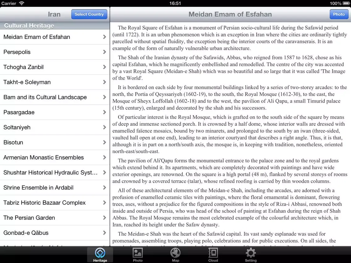 Capturas de tela do World Heritage in Iran iPad 