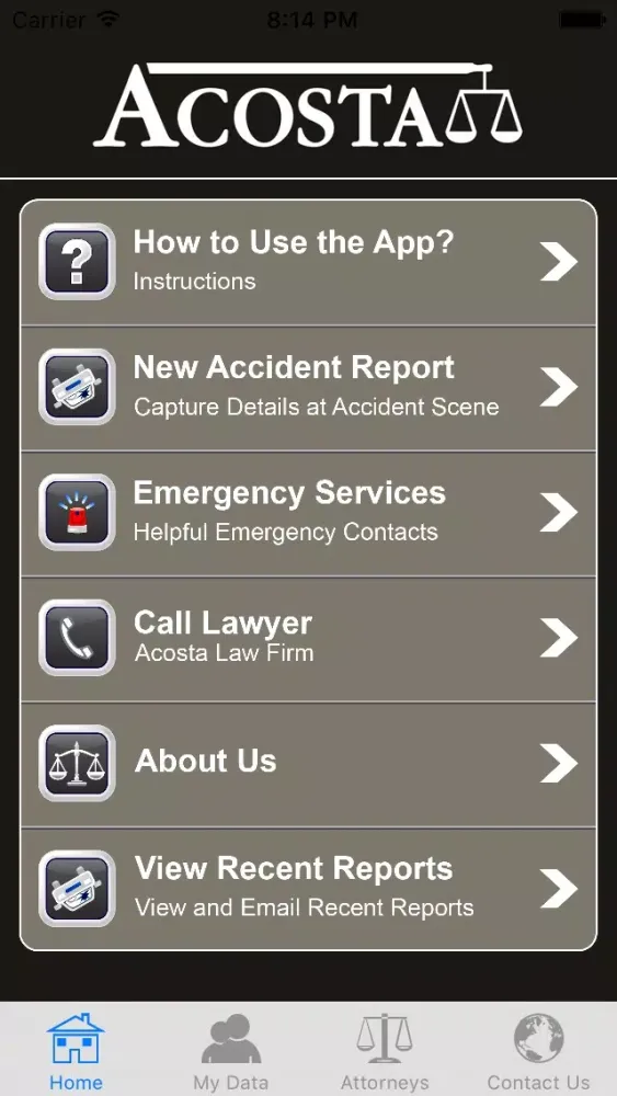 Julio C. Acosta Injury Help App Screenshots