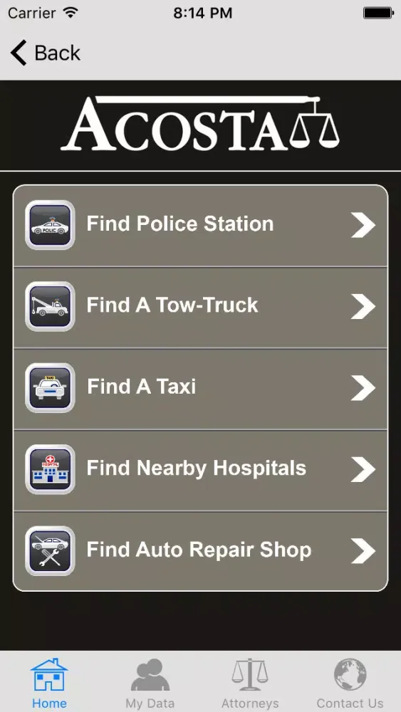 Julio C. Acosta Injury Help App Screenshots