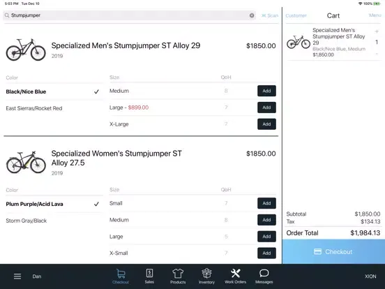 Tangkapan layar XION POS & Work Order Tracker iPad 