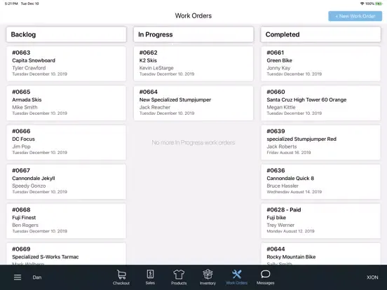 Tangkapan layar XION POS & Work Order Tracker iPad 