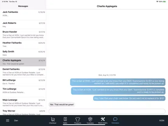 Tangkapan layar XION POS & Work Order Tracker iPad 